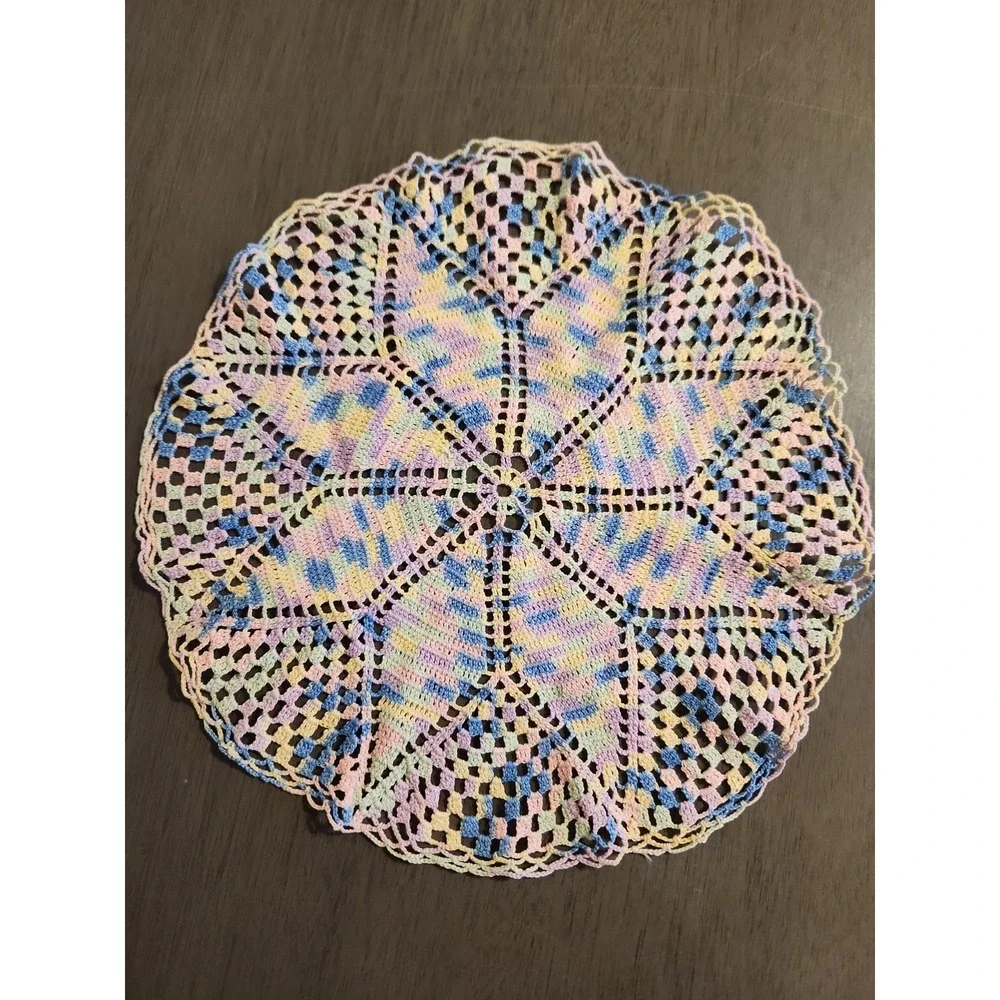Vintage Pastel Variegated Crochet Doilies Set 2 Colorful Maximalist Decor Flaw*